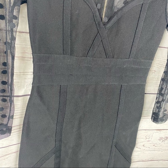 BEBE black bandage long lace polka dot sleeve mini dress Sz XS - Picture 3 of 8